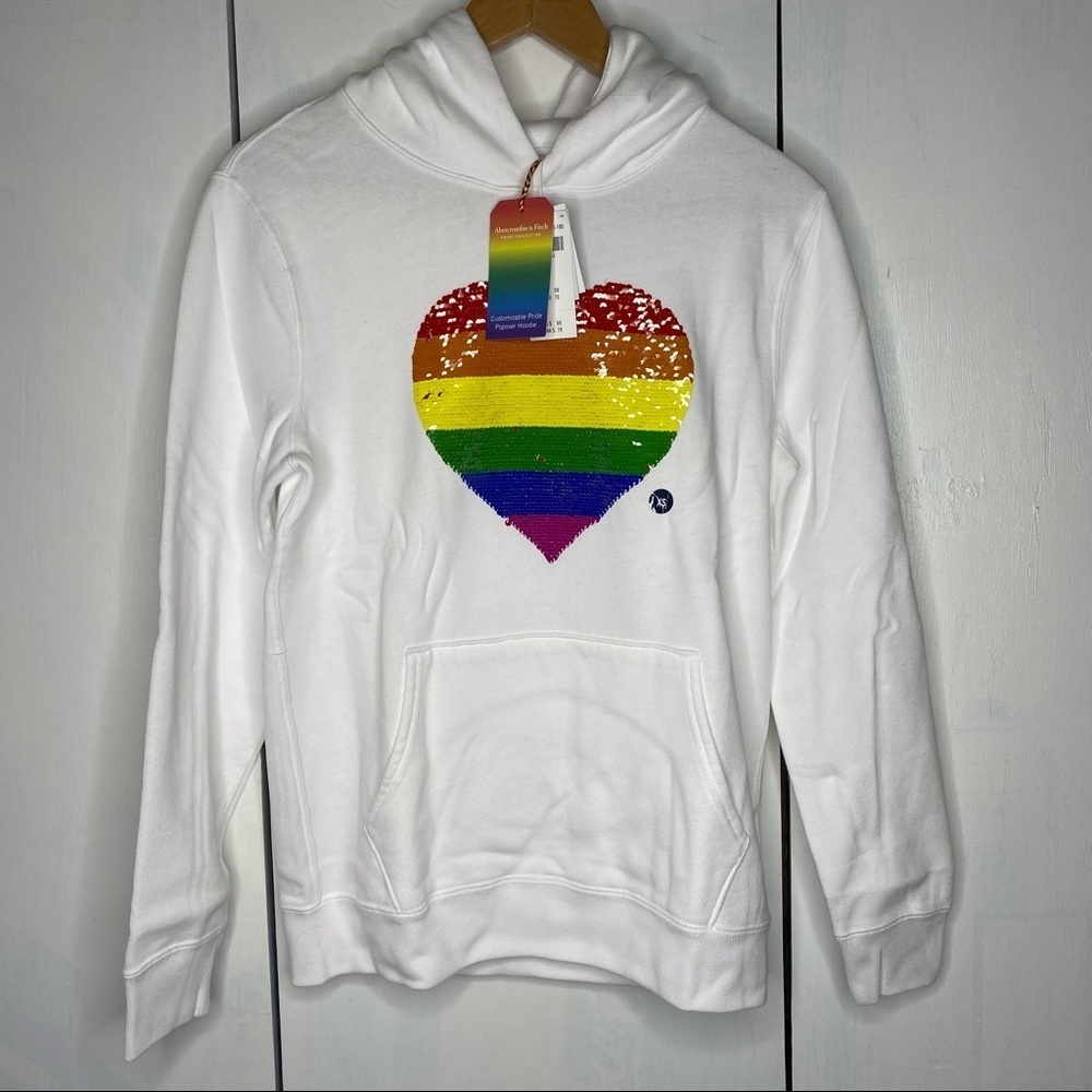 Abercrombie & Fitch pride heart sequin hoodie unisex size XS - Picture 3 of 9